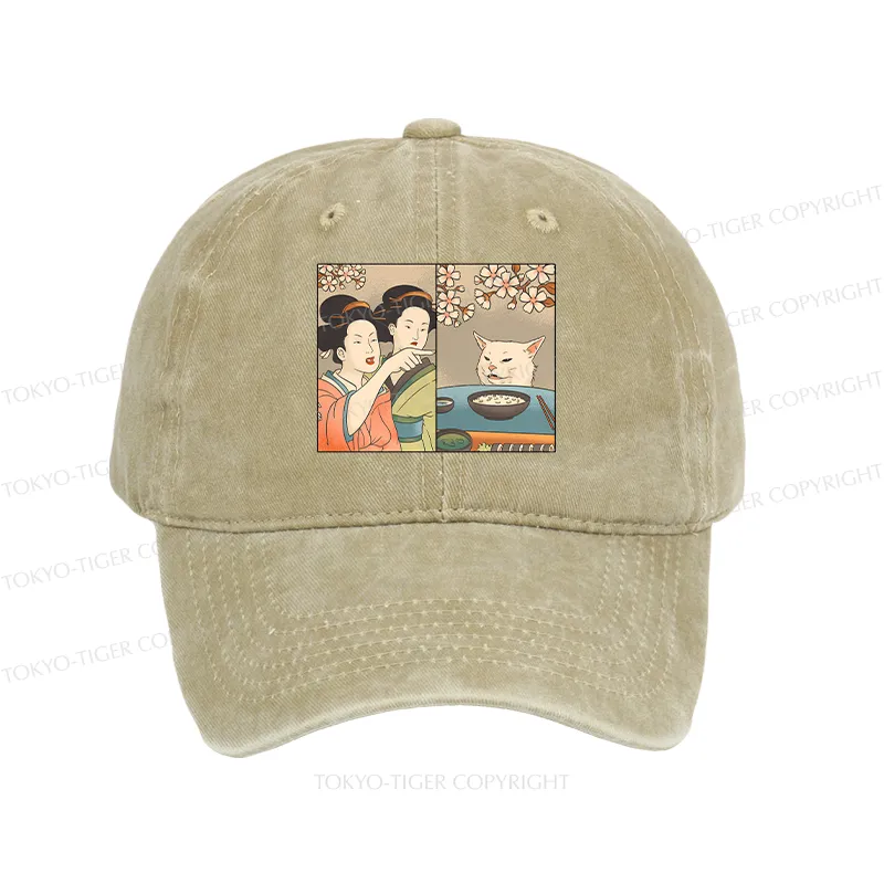 Tokyo-Tiger Japanese Woman Shouting at a Cat Washed Cap