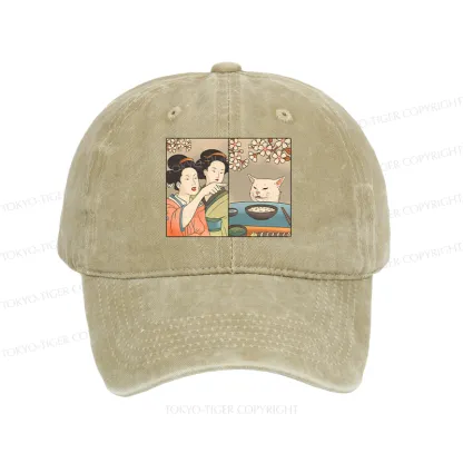 Tokyo-Tiger Japanese Woman Shouting at a Cat Washed Cap