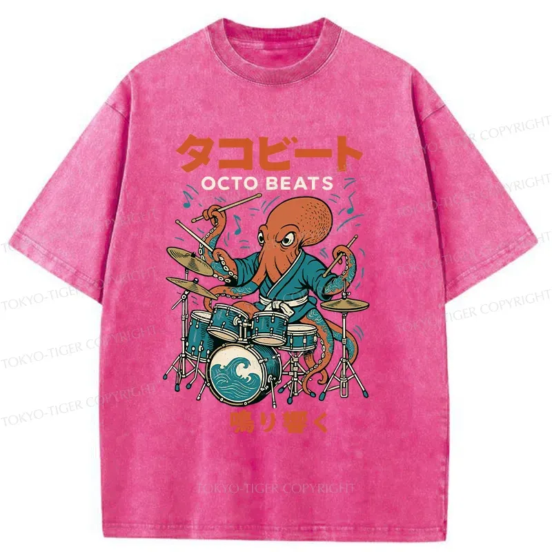 Tokyo-Tiger Octopus Drummer Washed T-Shirt