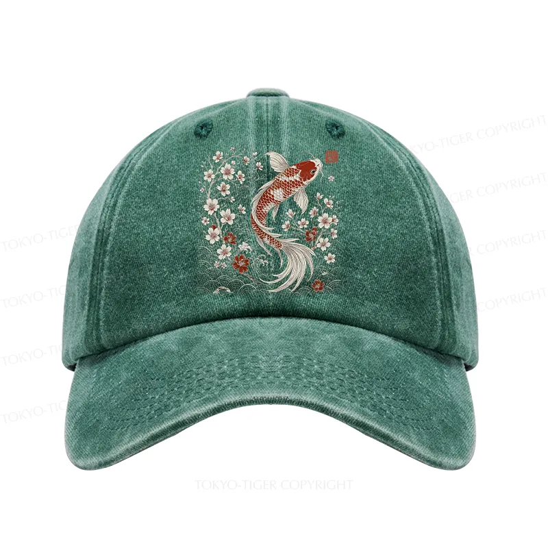 Tokyo-Tiger Vintage Sakura And Koi Washed Cap