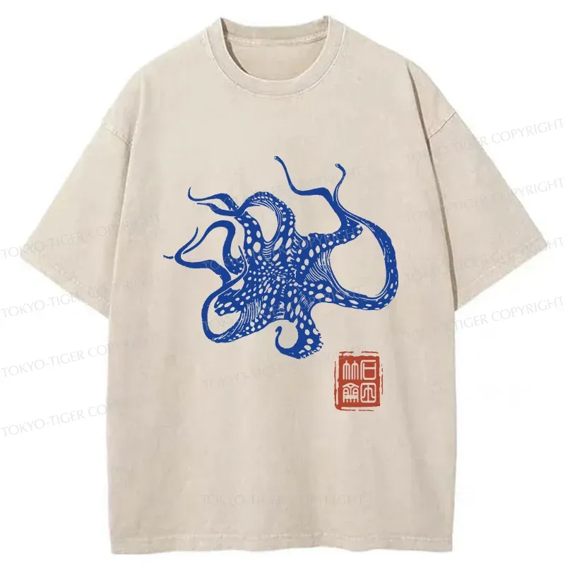 Tokyo-Tiger Deep Sea Octopus Washed T-Shirt