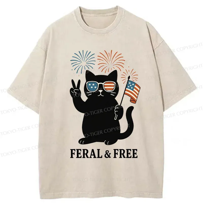 Tokyo-Tiger Cat Of FERAL & FREE Washed T-Shirt