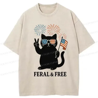 Tokyo-Tiger Cat Of FERAL & FREE Washed T-Shirt