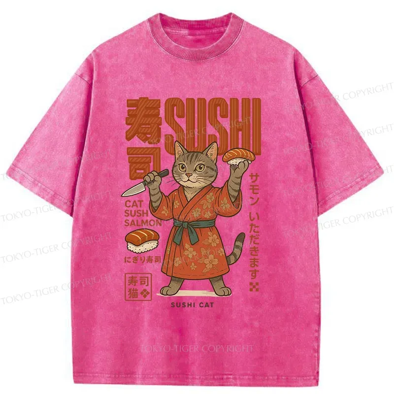 Tokyo-Tiger Sushi Made By Cat Chef Washed T-Shirt