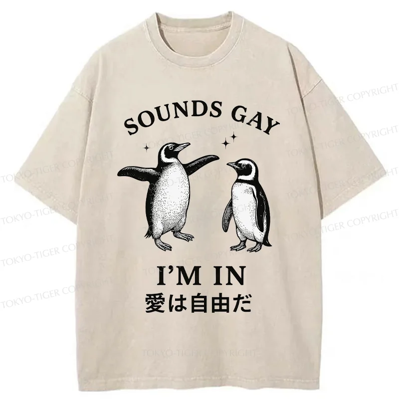 Tokyo-Tiger Loving And Free Penguins Washed T-Shirt