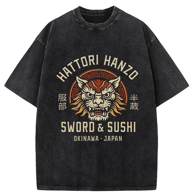 Tokyo-Tiger Hattori Lion Japanese Samurai Washed T-Shirt