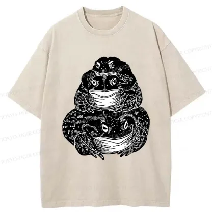 Tokyo-Tiger Stacked Together Frogs Washed T-Shirt