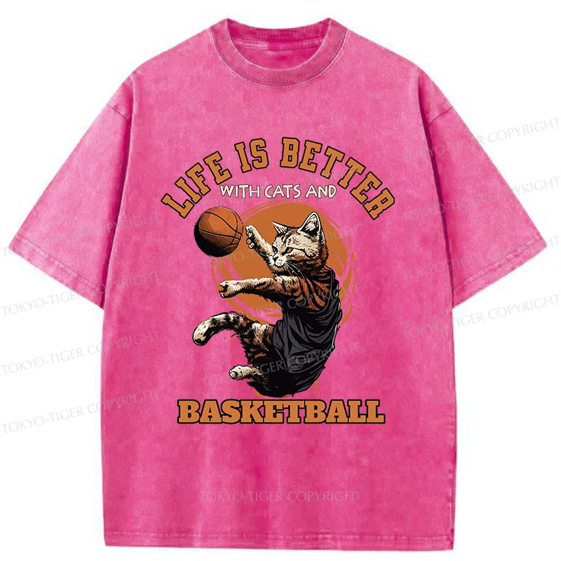 Tokyo-Tiger Kitten Is Playing Basketball Washed T-Shirt