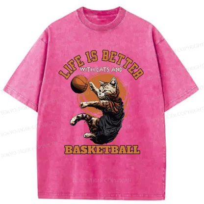 Tokyo-Tiger Kitten Is Playing Basketball Washed T-Shirt