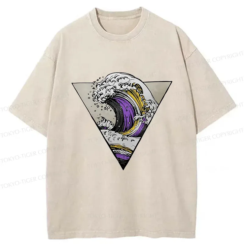 Tokyo-Tiger Colored Waves Washed T-Shirt
