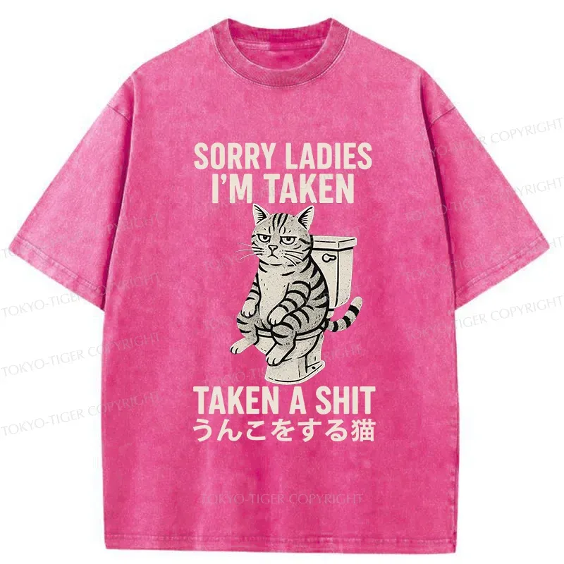 Tokyo-Tiger Cat Pooping Washed T-Shirt