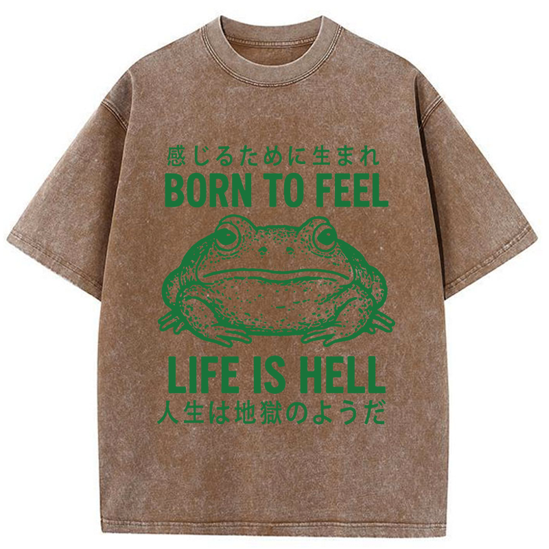 Tokyo-Tiger Life Is Hell Funny Frog Washed T-Shirt
