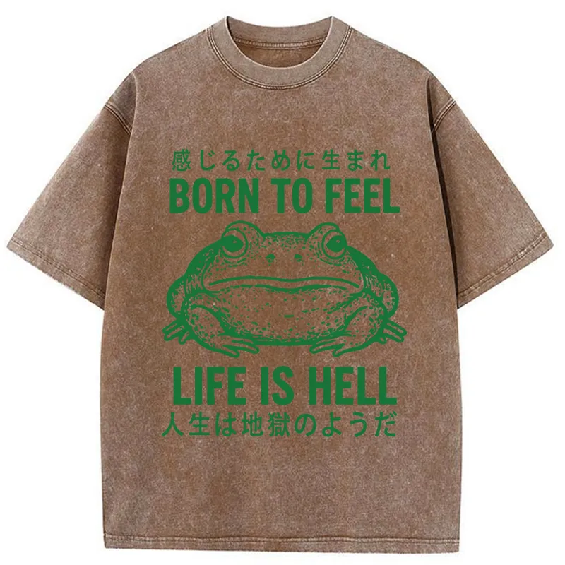 Tokyo-Tiger Life Is Hell Funny Frog Washed T-Shirt