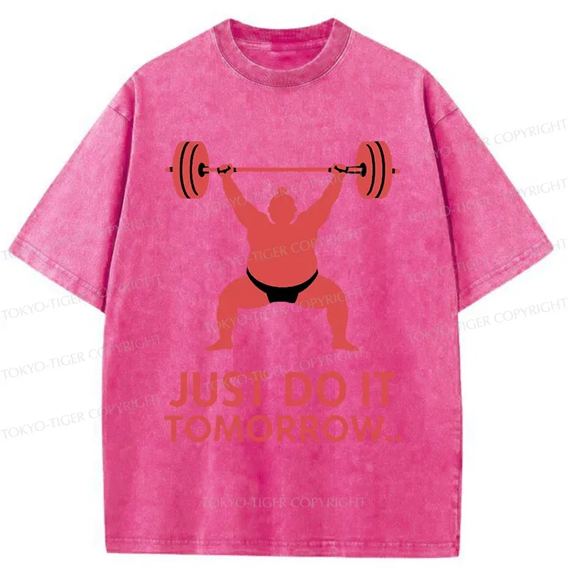Tokyo-Tiger Sumo Wrestler Lifting Weights Washed T-Shirt