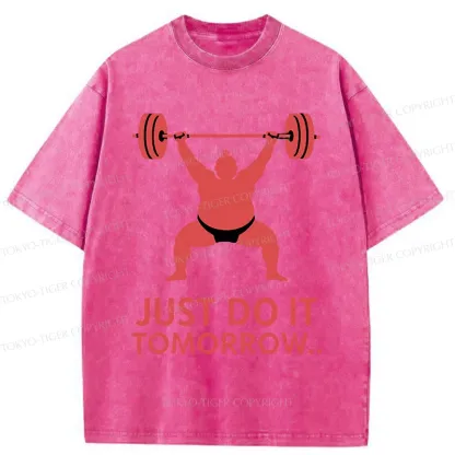 Tokyo-Tiger Sumo Wrestler Lifting Weights Washed T-Shirt