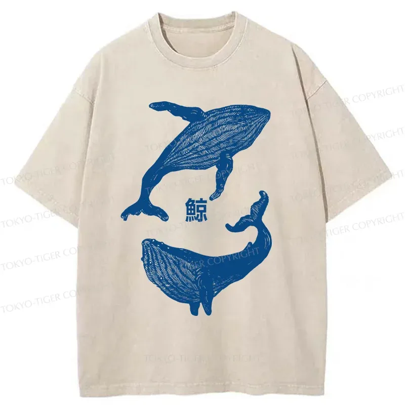 Tokyo-Tiger Japanese whale Washed T-Shirt