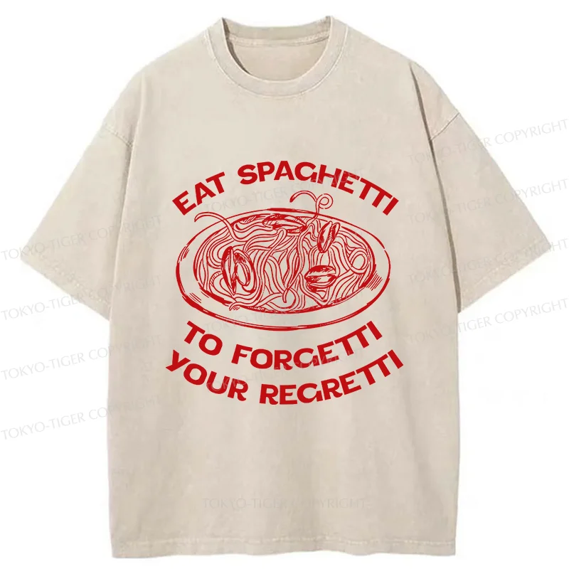 Tokyo-Tiger Eat Spaghetti Funny Washed T-Shirt