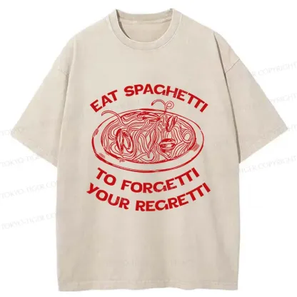 Tokyo-Tiger Eat Spaghetti Funny Washed T-Shirt
