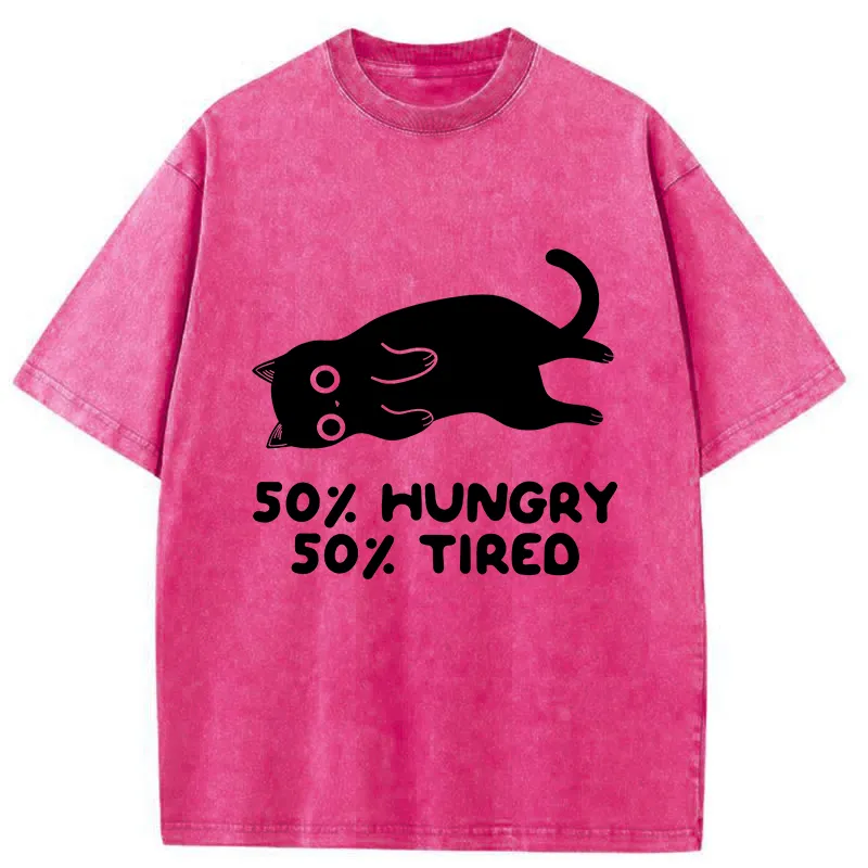 Tokyo-Tiger Hungry Tired Black Cat Washed T-Shirt