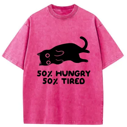 Tokyo-Tiger Hungry Tired Black Cat Washed T-Shirt