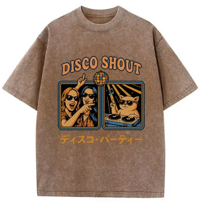 Tokyo-Tiger Shouting at Disco Cat Washed T-Shirt