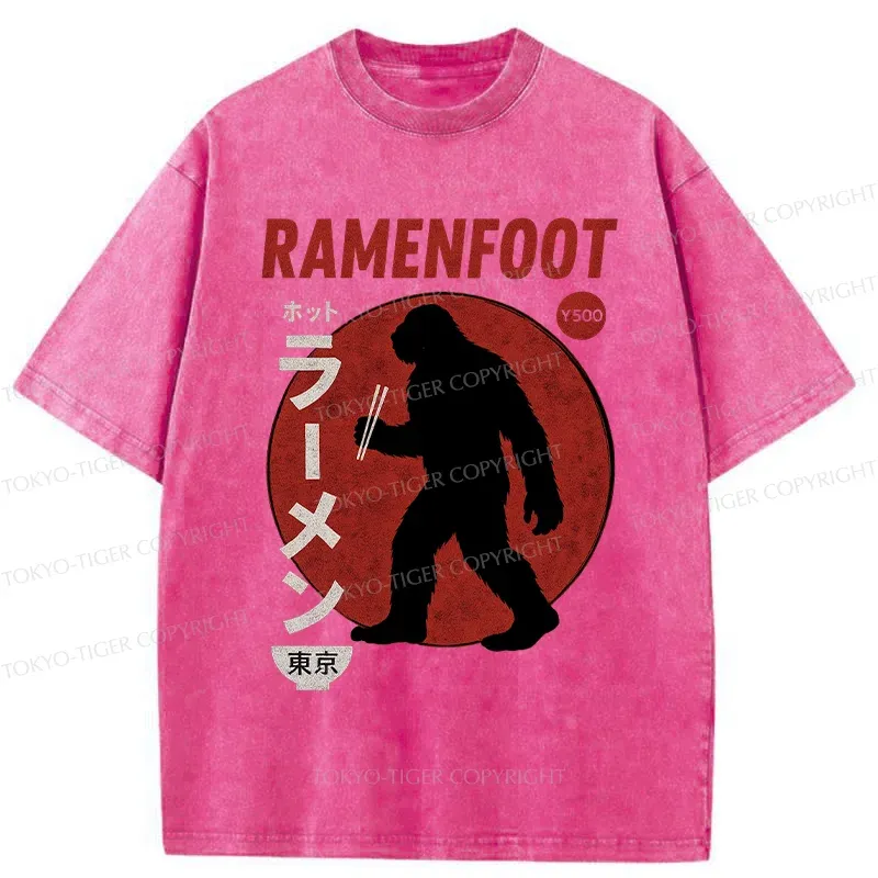 Tokyo-Tiger Bigfoot Eats Ramen Washed T-Shirt