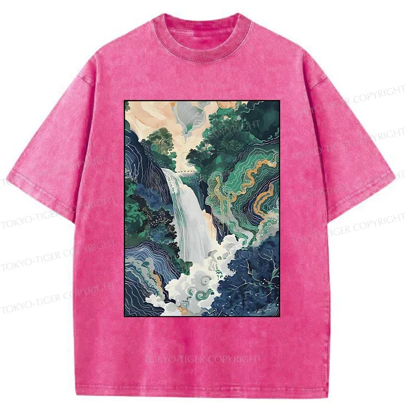 Tokyo-Tiger Japanese Landscape Painting Washed T-Shirt