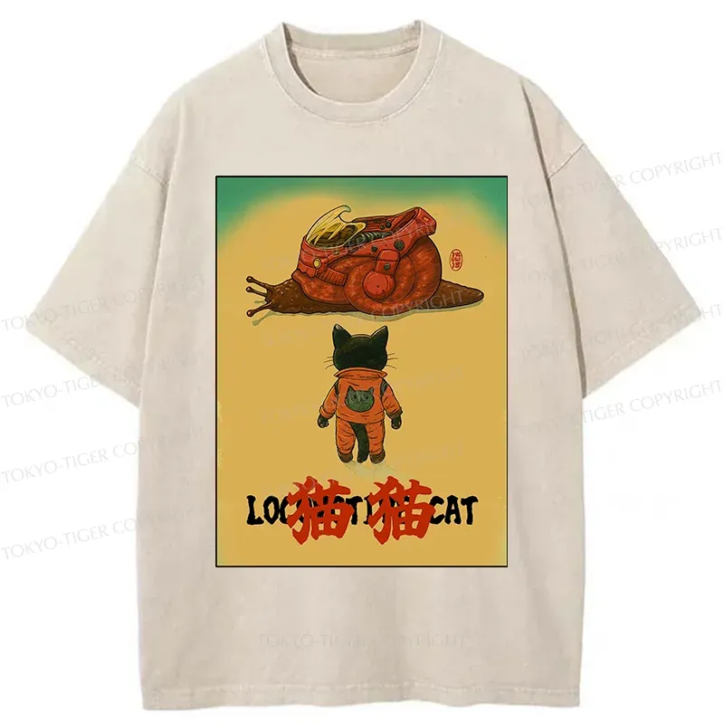 Tokyo-Tiger Locomotive Cat Washed T-Shirt