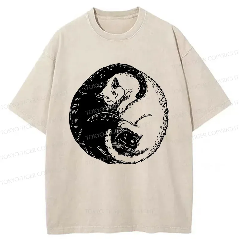 Tokyo-Tiger Yin Yang Cat Washed T-Shirt