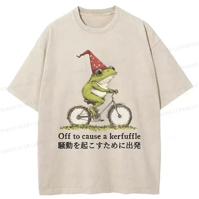 Tokyo-Tiger Frog Riding A Bicycle Washed T-Shirt