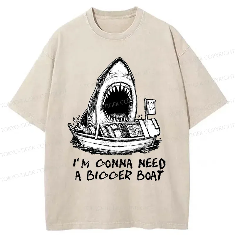 Tokyo-Tiger Shark Eating Sushi Washed T-Shirt