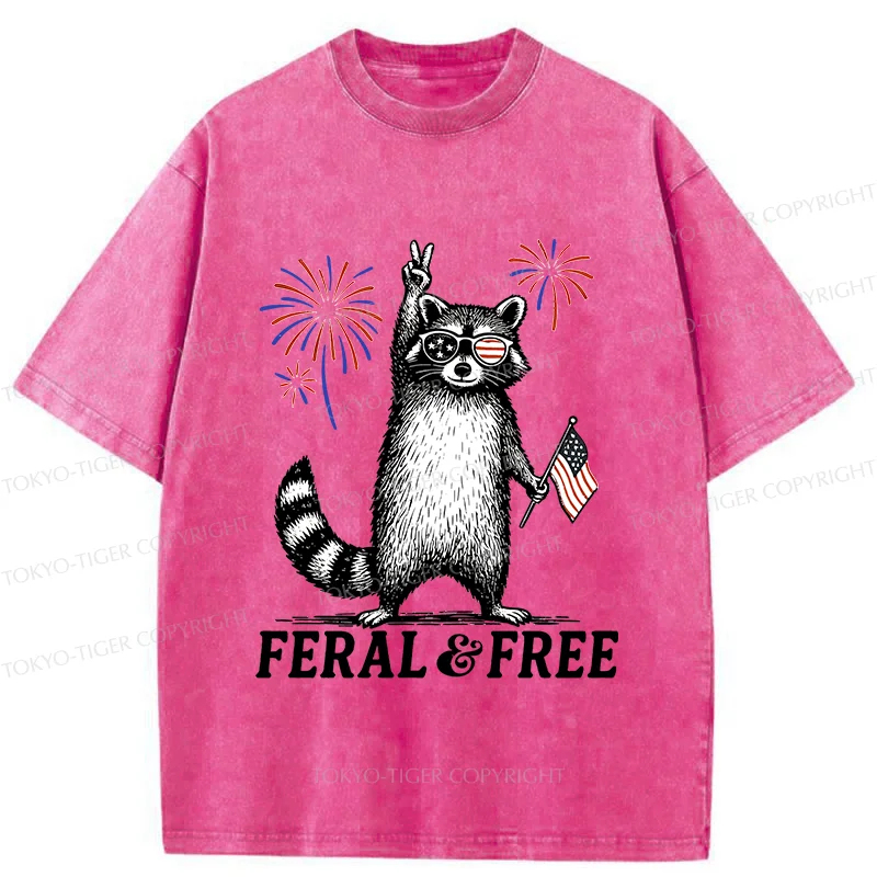Tokyo-Tiger Raccoon Celebrating The Festival Washed T-Shirt