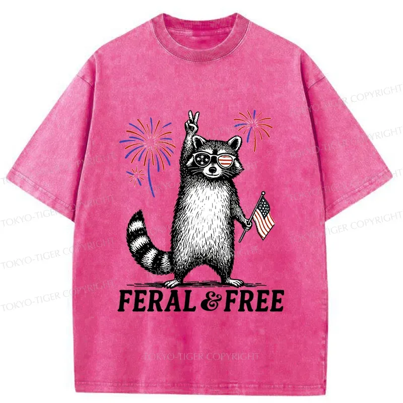 Tokyo-Tiger Raccoon Celebrating The Festival Washed T-Shirt