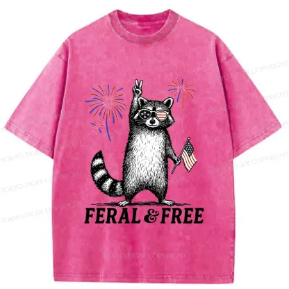 Tokyo-Tiger Raccoon Celebrating The Festival Washed T-Shirt