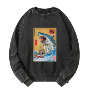 Image of Tokyo-Tiger Ukiyoe Shark Japan Washed Sweatshirt