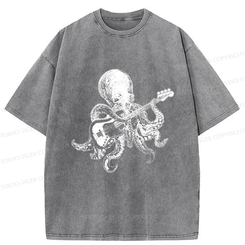 Tokyo-Tiger Octopus Guitarist Washed T-Shirt