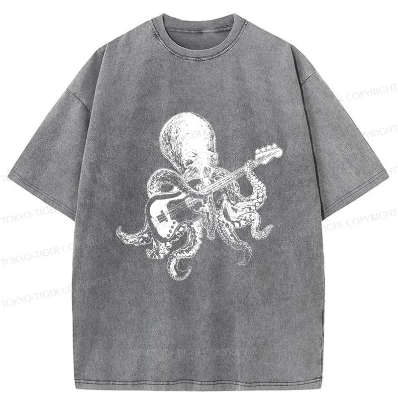 Tokyo-Tiger Octopus Guitarist Washed T-Shirt
