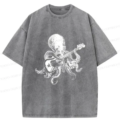 Tokyo-Tiger Octopus Guitarist Washed T-Shirt