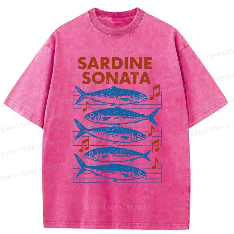 Tokyo-Tiger Sardines Sheet Music Washed T-Shirt