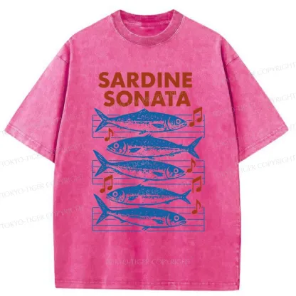 Tokyo-Tiger Sardines Sheet Music Washed T-Shirt