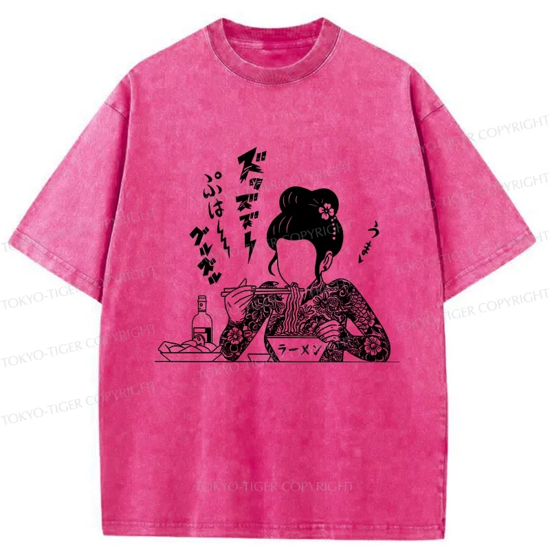 Tokyo-Tiger Japanese Beauty Eating Ramen Washed T-Shirt