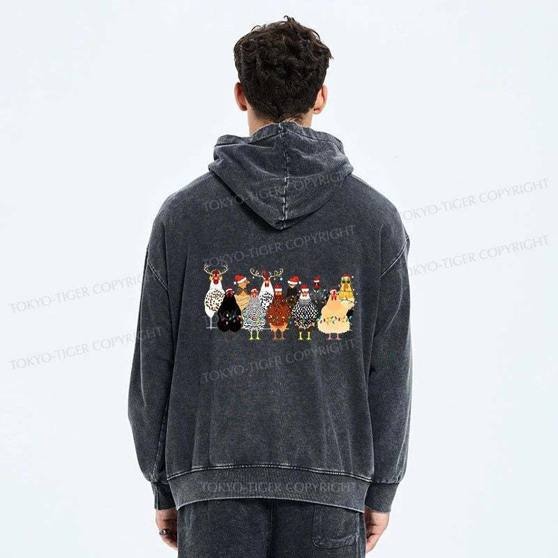 Tokyo-Tiger A Flock Of Christmas Chickens Washed Zip Hoodie-tokyo-tiger