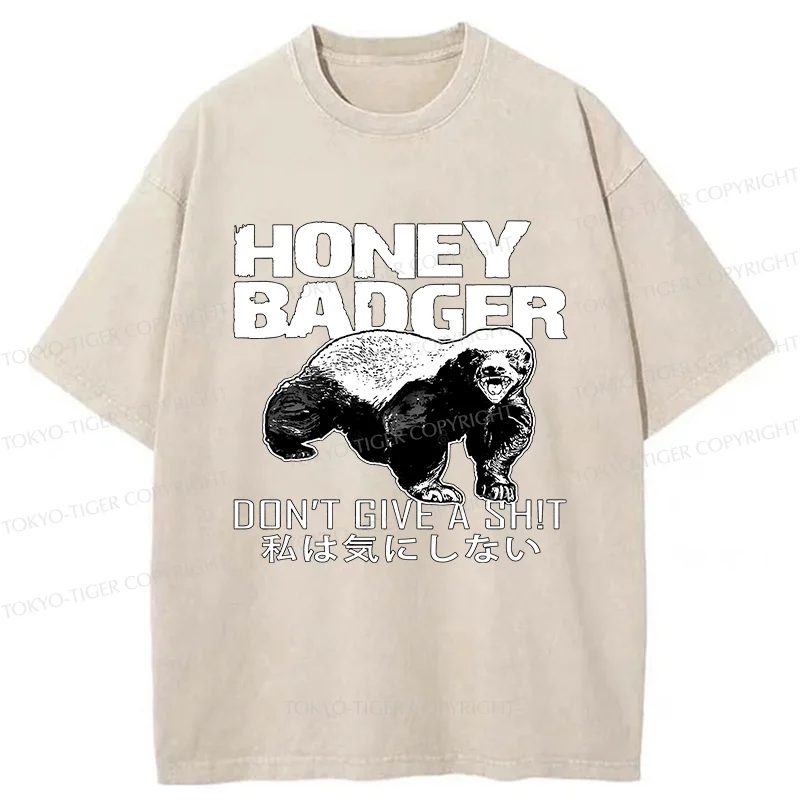 Tokyo-Tiger Honey Badger Funny Washed T-Shirt