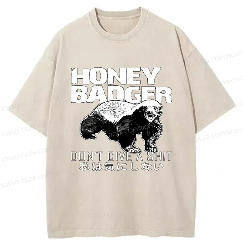 Tokyo-Tiger Honey Badger Funny Washed T-Shirt
