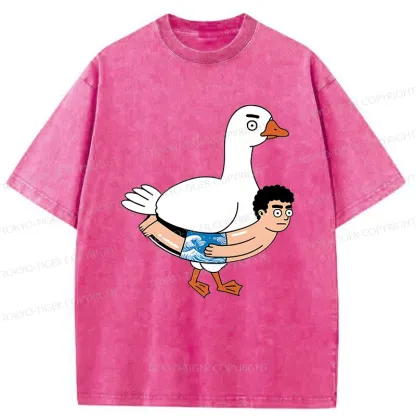 Tokyo-Tiger Goose With Swimming Ring Washed T-Shirt
