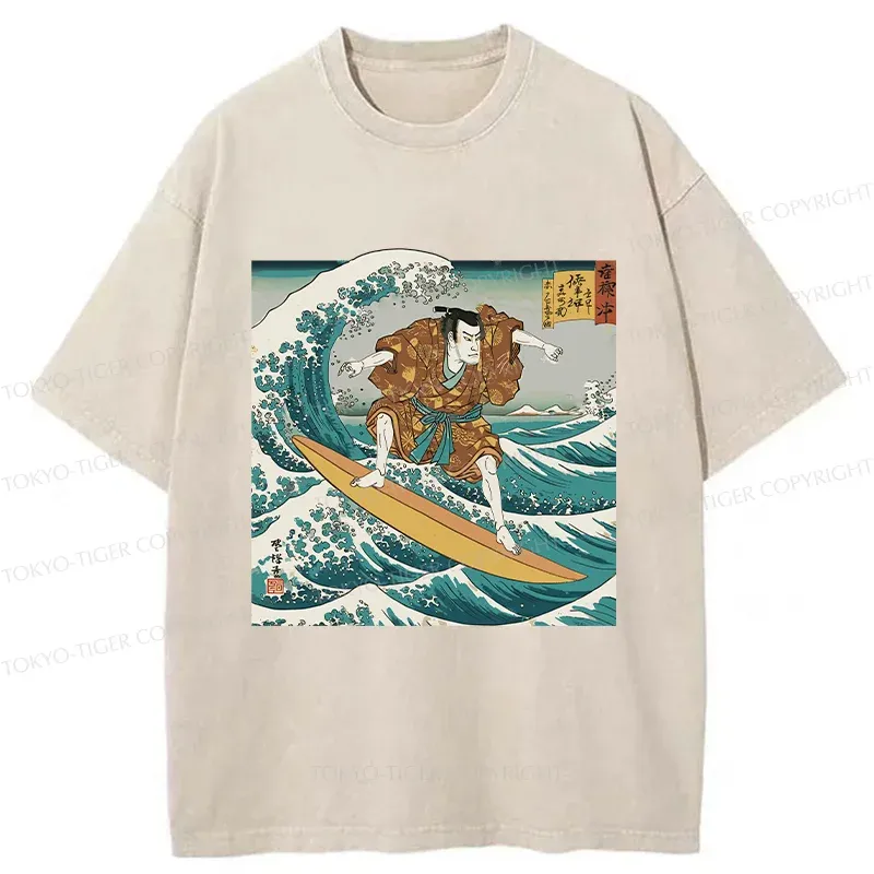 Tokyo-Tiger Samurai Surf Washed T-Shirt