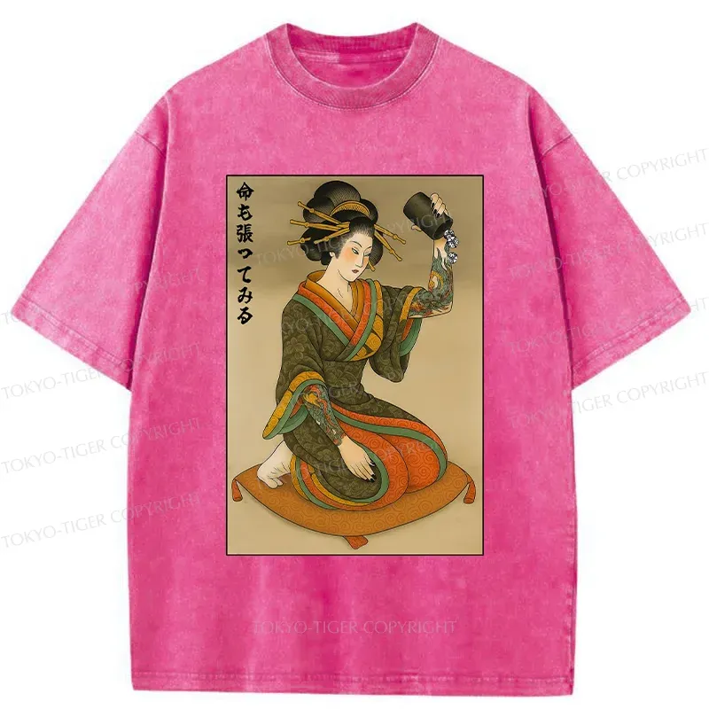 Tokyo-Tiger Geisha With Dice Washed T-Shirt