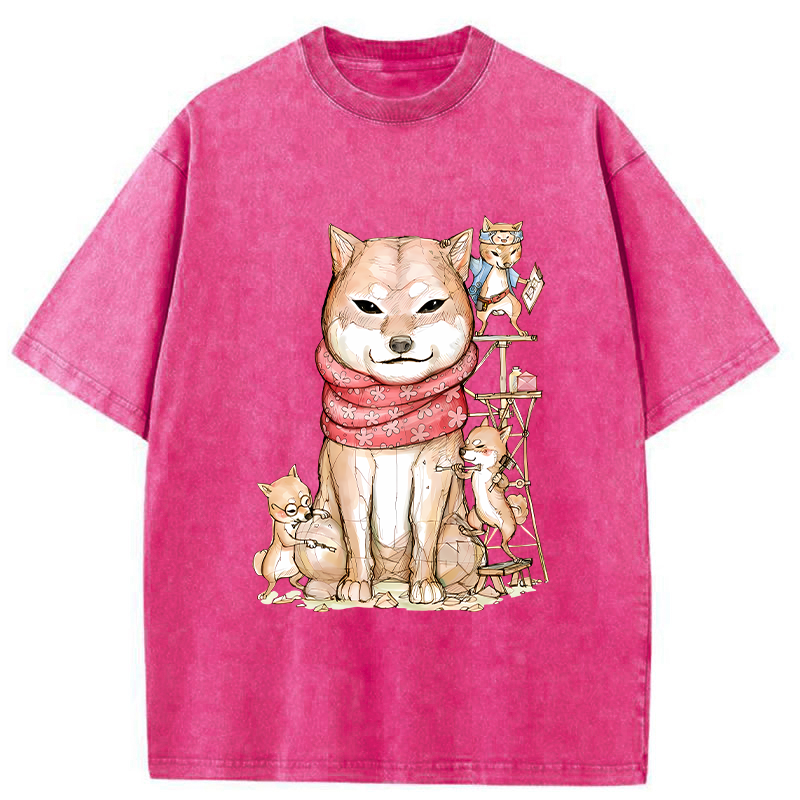 Tokyo-Tiger Japanese Akita Dog Washed T-Shirt