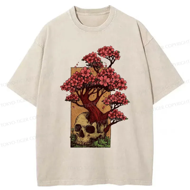 Tokyo-Tiger Skull Flower Washed T-Shirt