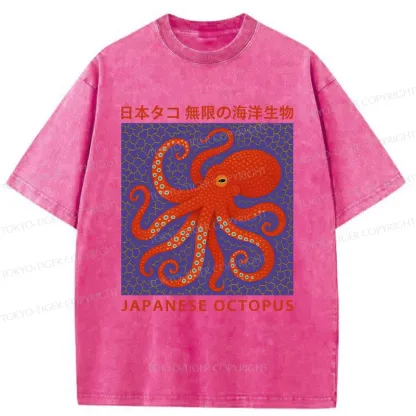 Tokyo-Tiger Retro Japanese Octopus Washed T-Shirt